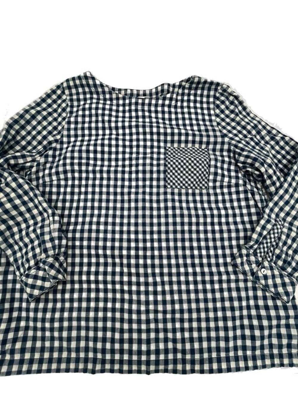 J.Jill Navy Blue White Gingham check Button-Back Long Sleeve Cotton Blouse XL